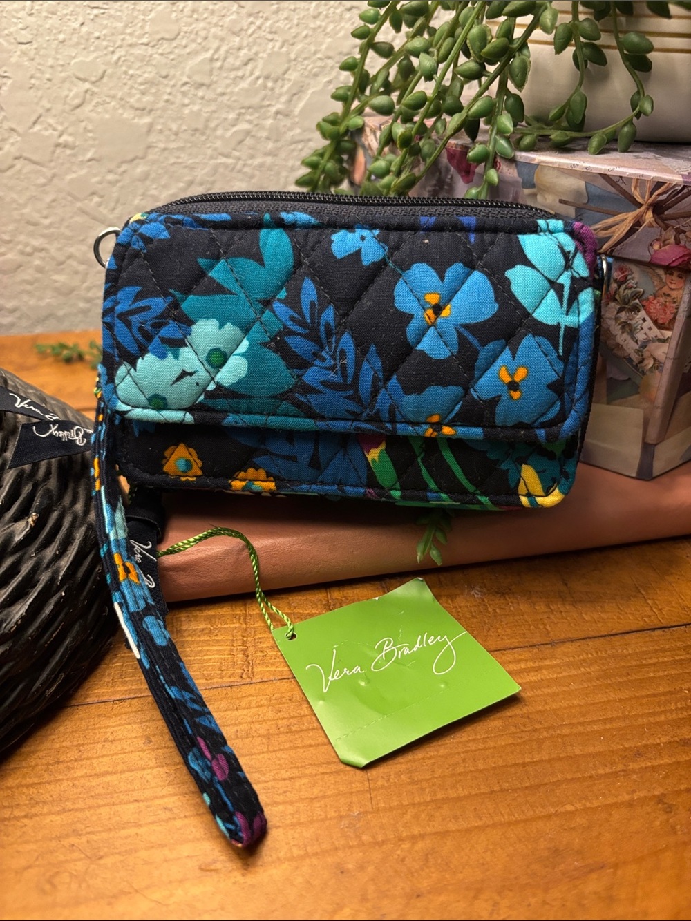 Vera Bradley Teal and Blue Floral Quilted Wristlet Wallet